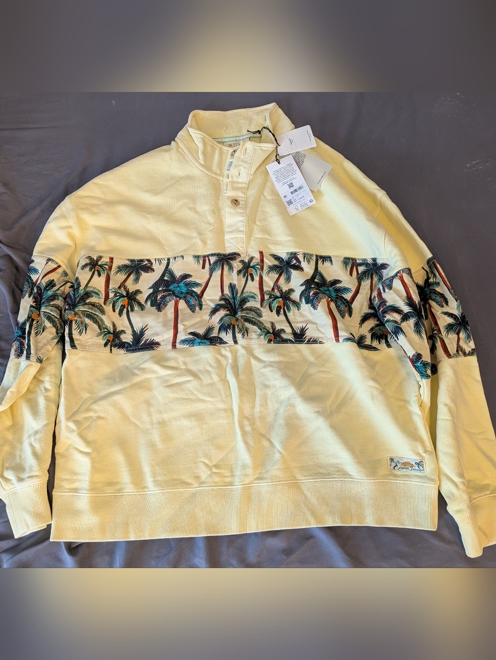 Scotch & Soda Men's Light Yellow Pullover Shirt with Palm Print